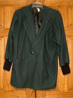 EUC Patina International Vintage 80s Hooded Wool Blend Coat Green Black Size 10